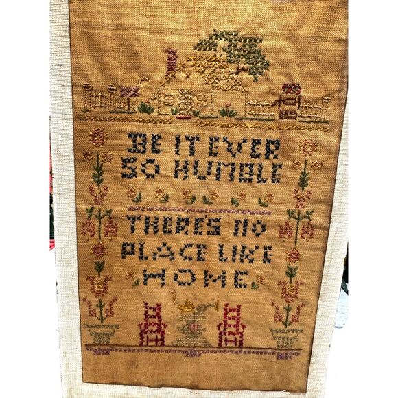 Beautiful antique cross stitch unframed; No Place Like Home - Picture 2 of 5